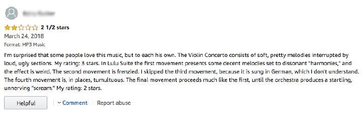 screenshot of an incoherent review of an alban berg recording (found on amazon)